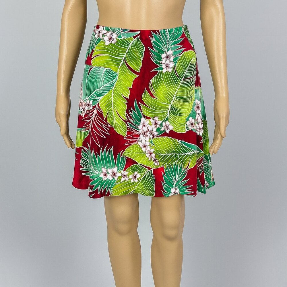 Unbranded Tropical Hawaiian Skirt Knee Length Palm Print Size Small Rayon Green